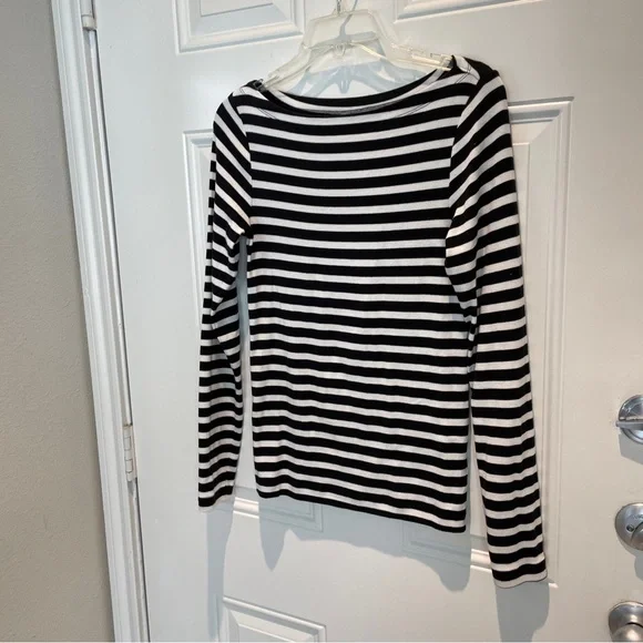 GAP Boatneck Black White Stripes Modern T Long Sleeve Top Size Small Solid Tee - Picture 6 of 8